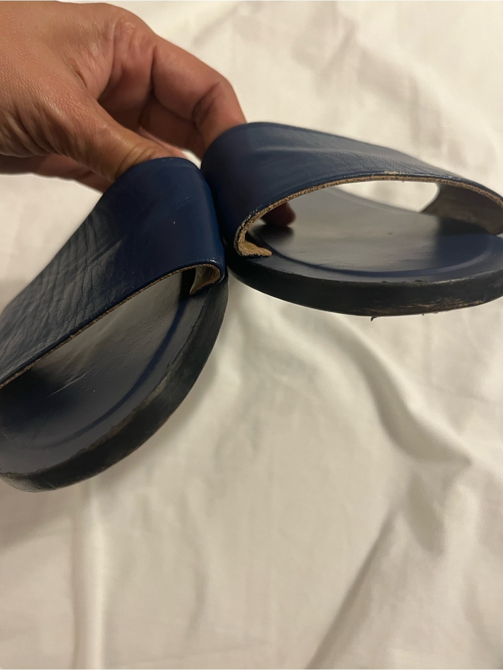 Everlane Deep Navy Wide-Strap Leather Slide Sandals - Picture 8 of 12